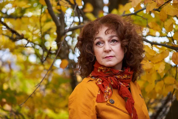 Retrato Estacional Una Mujer Madura Aire Libre Bosque Vibrante —  Fotos de Stock