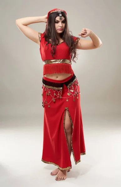 Beautiful Ethnic Belly Dancer Performing Oriental Dance Traditional Costume Royalty Free Stock Images