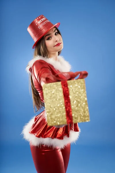 Santa Chica Con Regalos Para Navidad — Foto de Stock