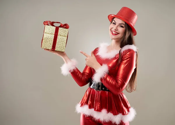 Santa Ragazza Con Regali Natale — Foto Stock