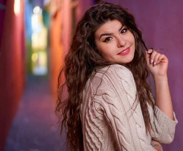 Young Woman Narrow Street Old Town Royalty Free Stock Photos