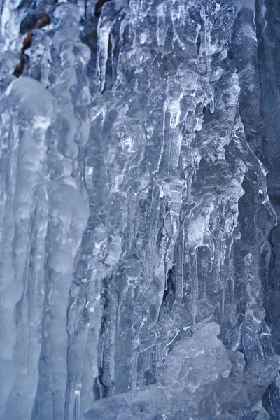 Beautifully Shaped Icicles Mountain Frozen Waterfall — 스톡 사진