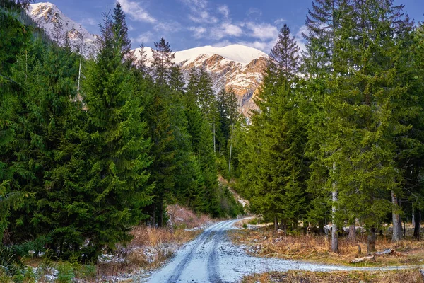 Camino Grava Vacío Las Montañas Invierno — Foto de Stock