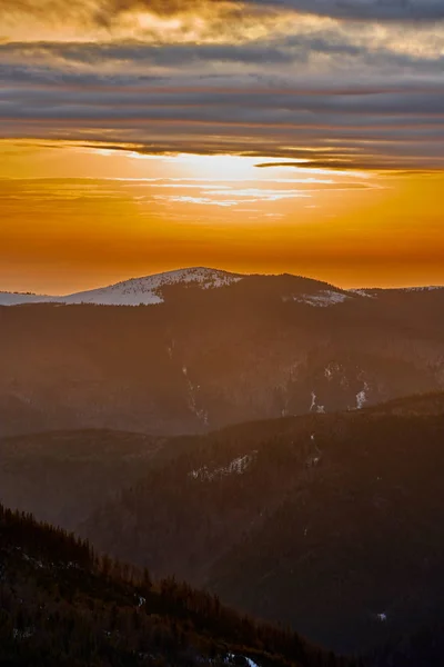 Mountain Range Sunset Snow Rocks — Stock Photo, Image