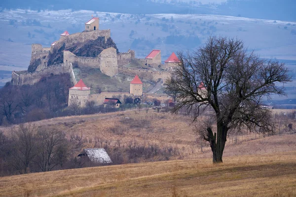 Středověké Zříceniny Pevnosti Vrcholu Kopce — Stock fotografie