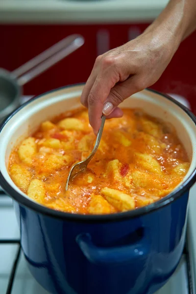 Приготування Супу Яєчними Пельмені Горщику — стокове фото