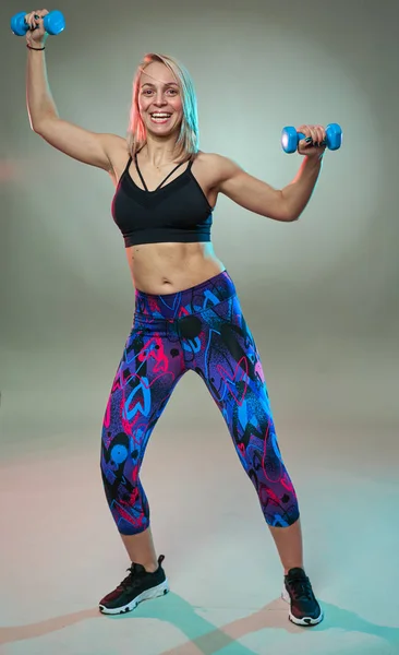 Fitness Model Doing Aerobic Exercises Dancing Studio Shot — 스톡 사진