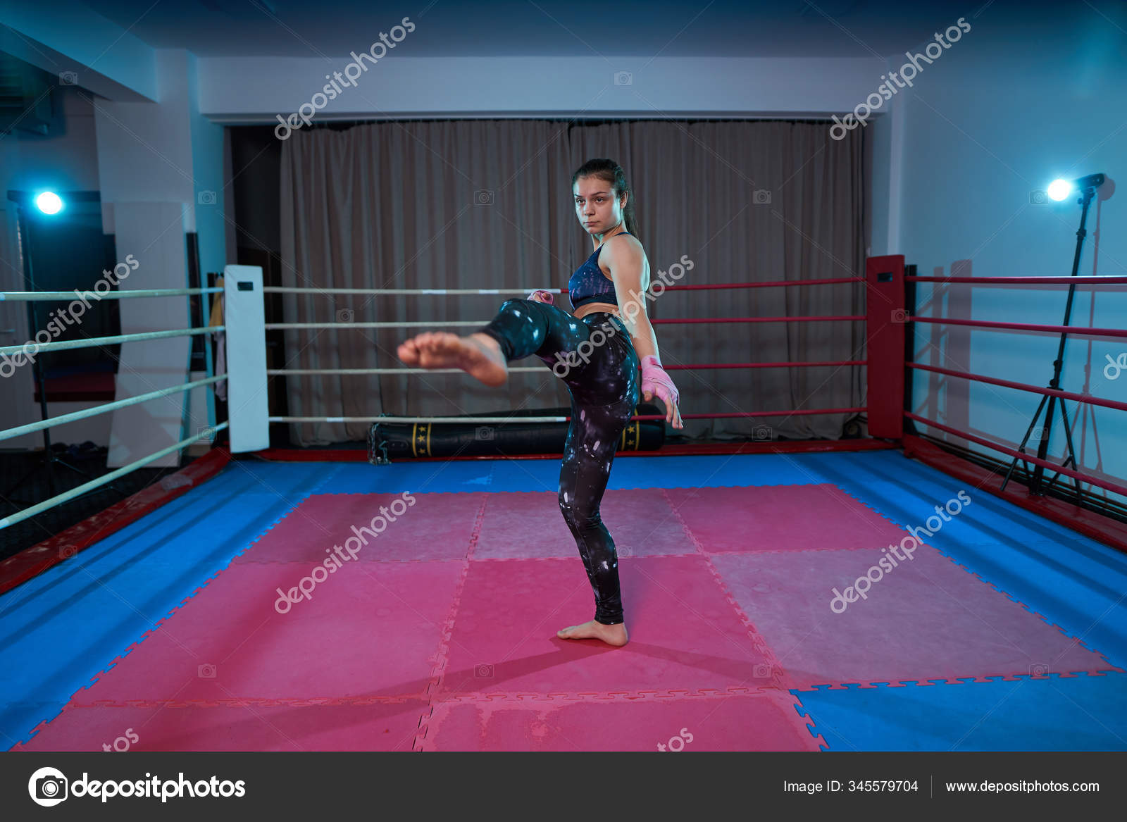 Kickboxer Girl Shadow Boxing Ring Sparring Stock Photo by ©Xalanx 345579704