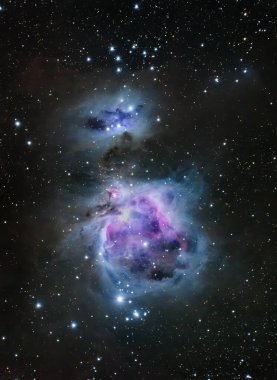 Orion nebula and Running Man nebula shot with personal telescope clipart