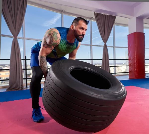 Handsome Bearded Sportsman Doing Fitness Exercises — Stock Photo, Image