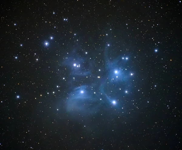 Pleiades constellation and star cluster with oxygen III nebula around