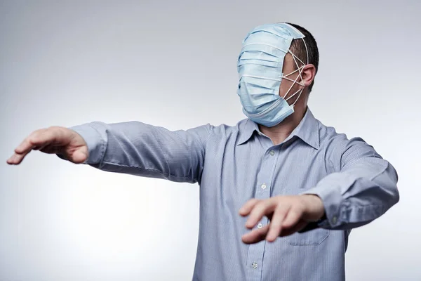 Man Exaggerated Mask Protection Whole Face Covered Making Him Blind — Stock Photo, Image