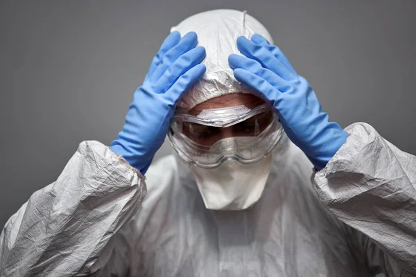 Trabajador Salud Abrumado Traje Protección General —  Fotos de Stock