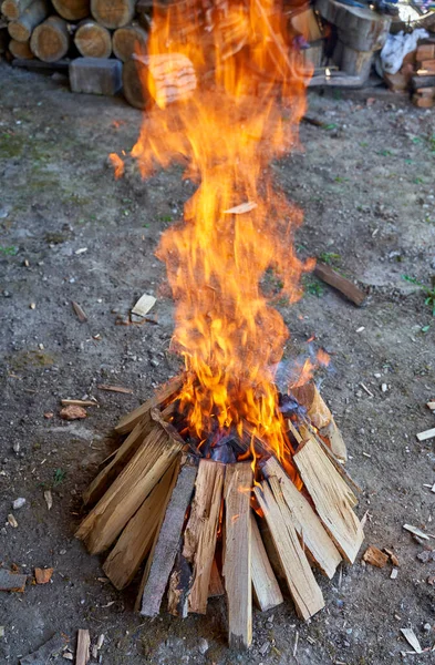 Feu Camp Pour Barbecue Bois Chauffage — Photo