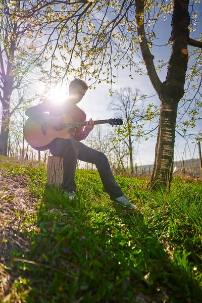 Hombre Joven Tocando Guitarra Aire Libre —  Fotos de Stock