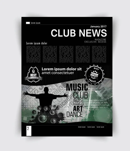 Página de layout, revista de música —  Vetores de Stock
