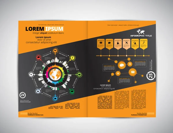 Business magazine lay-out met infographic elementen — Stockvector