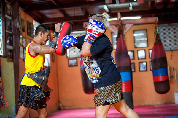 Unidentified boxers in Muaythai School in Bangkok