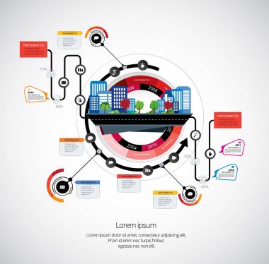 İş Infographic düzeni ile modern şehir 