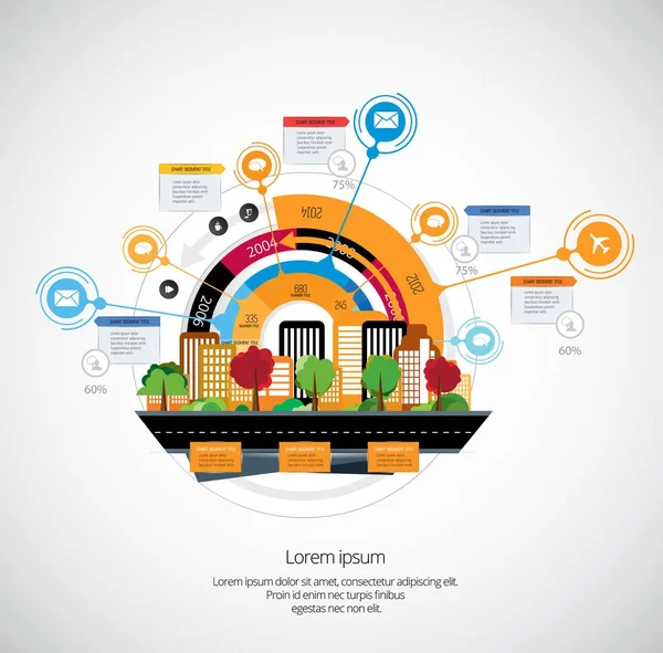 Layout infografico aziendale con città moderna — Vettoriale Stock