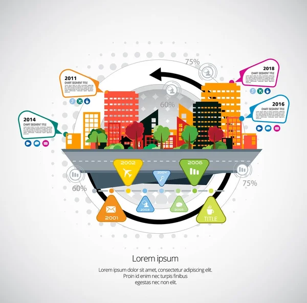 Layout infografico aziendale con città moderna — Vettoriale Stock