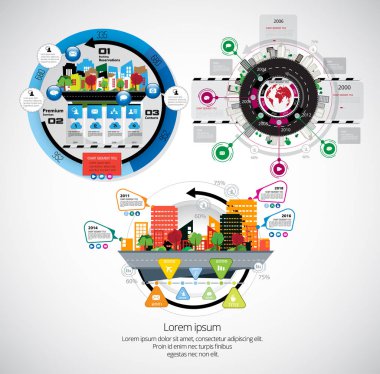 Şehir arka plan ile Infographics şablonları