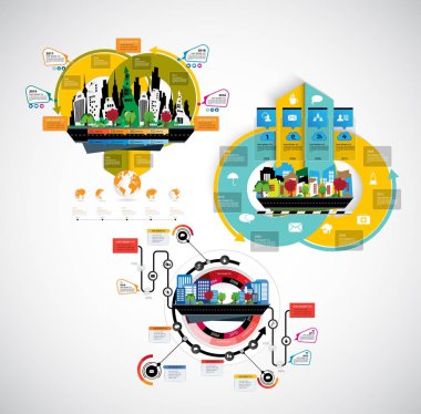 Şehir arka plan ile Infographics şablonları