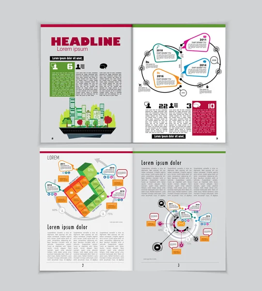 Business magazine lay-out met infographic elementen — Stockvector