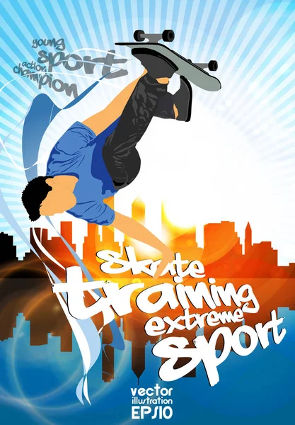 Silhouette Extreme Skateboarder Jumping Vector Illustration — Stock Vector