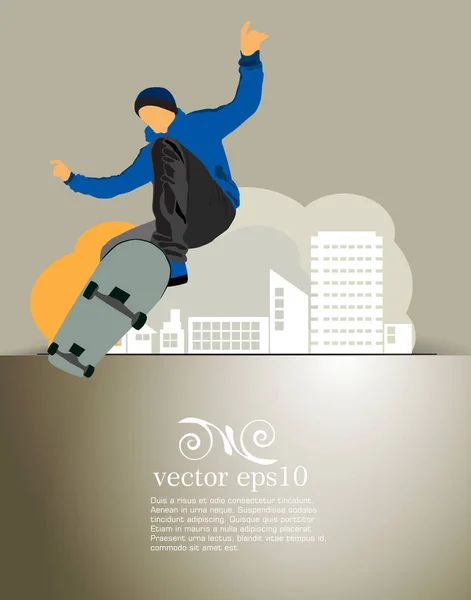 Skateboarder Salto Extremo Fondo Deportivo — Archivo Imágenes Vectoriales