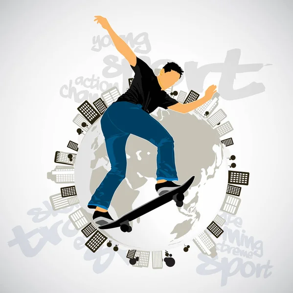 Skateboarder Saut Fond Sport Illustration Vectorielle — Image vectorielle