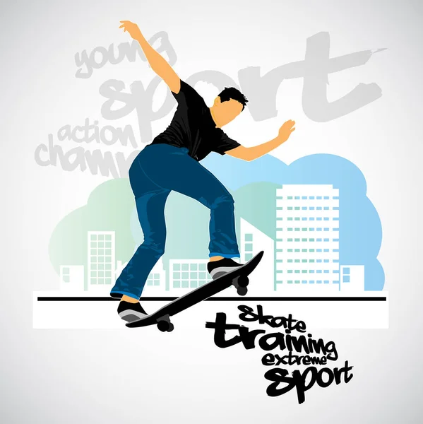 Skateboarder Springen Sport Achtergrond Vectorillustratie — Stockvector