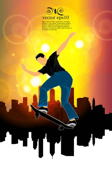Silhouet Van Skateboarder Vectorillustratie — Stockvector