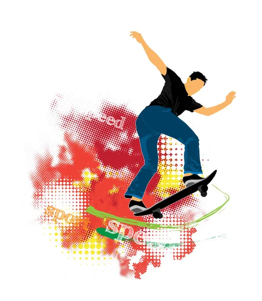 Skateboarder Salto Fondo Deportivo — Vector de stock