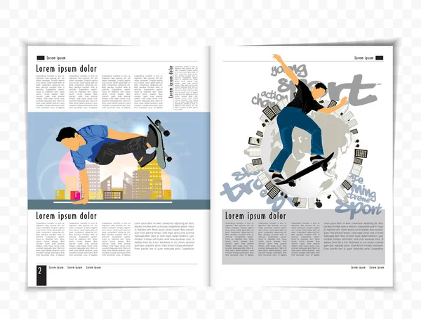 Sportmagazin Layout Mit Skateboarder Trick — Stockvektor