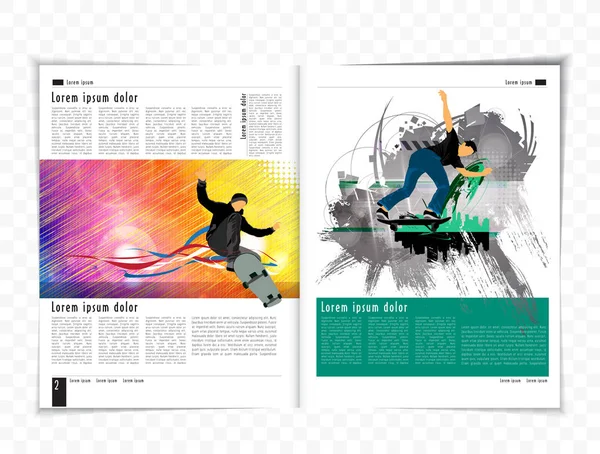 Sport Magazine Layout Skateboarder Trick — Stock Vector