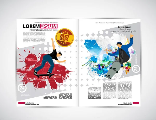 Layout Rivista Sportiva Con Trucco Skateboarder — Vettoriale Stock