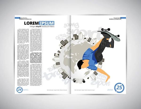 Sport Magazín Rozložení Skateboardista Trik — Stockový vektor