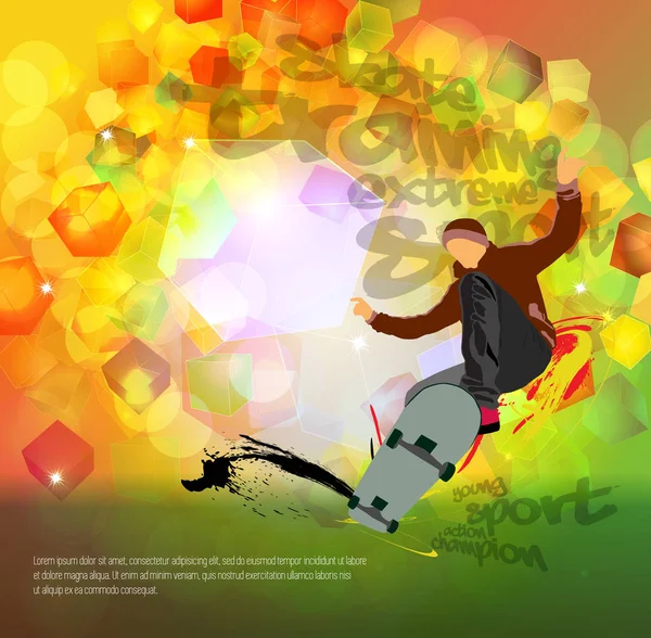 Skateboarder Salto Fondo Deportivo — Vector de stock