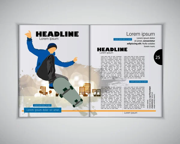 Sport Magazine Layout Skateboarder Trick — Stock Vector
