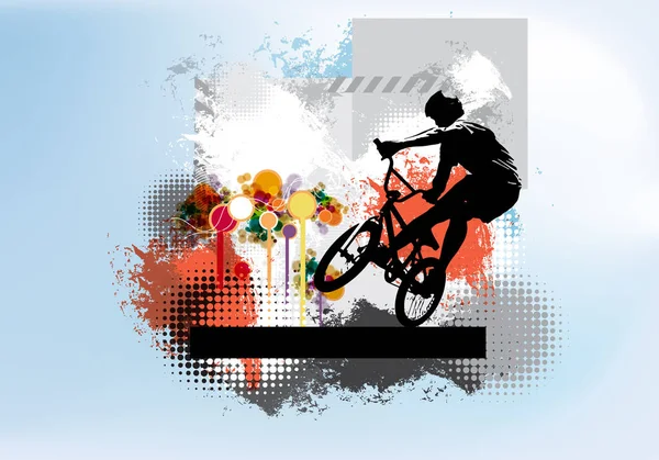 Homme Actif Bmx Rider Arrière Plan Abstrait Paysage Sportif Vecteur — Image vectorielle