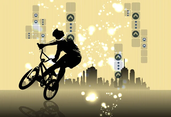 Active man. BMX rider in abstract sport landscape background, vector.