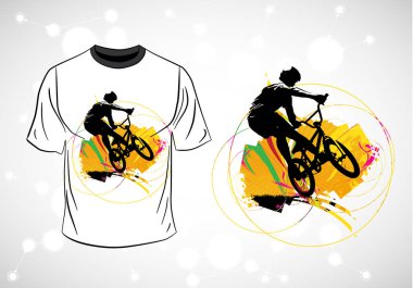 Aktif biriyle tişört şablonu. Soyut arkaplanda sürücü, vektör