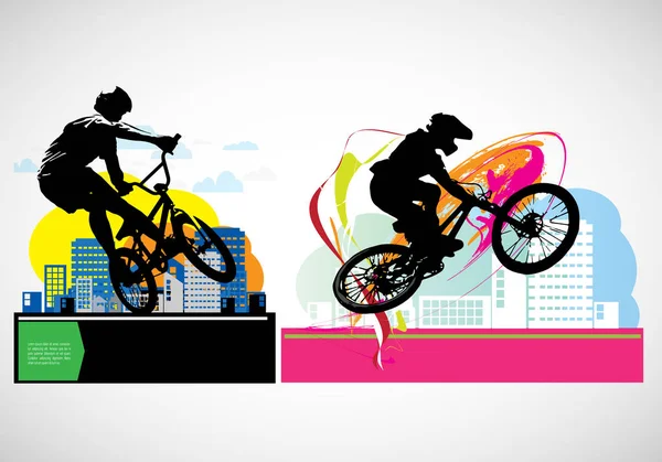 Hombre Activo Bmx Jinete Abstracto Deporte Paisaje Fondo Vector — Vector de stock