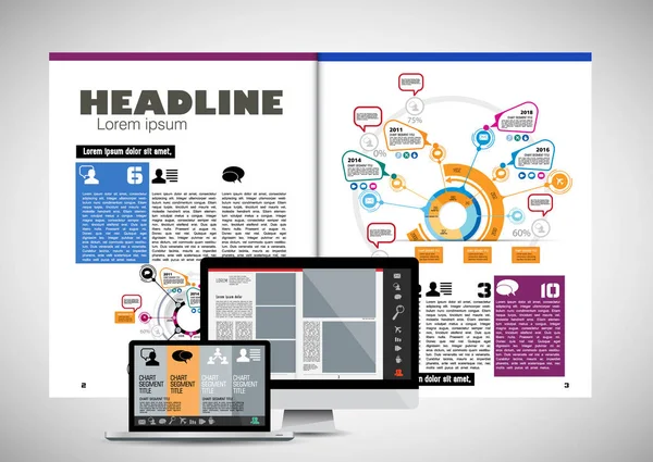 Wirtschaftsmagazin Broschüren Layout Leicht Editierbar — Stockvektor