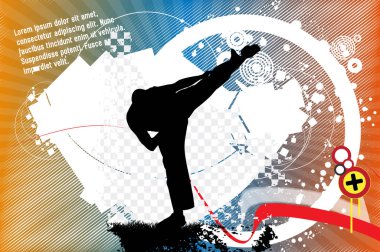 Genç erkek karate savaşçısı. Sağlıklı bir yaşam tarzı. Dövüş sanatları. Vektör