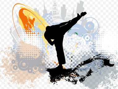 Genç erkek karate savaşçısı. Sağlıklı bir yaşam tarzı. Dövüş sanatları. Vektör