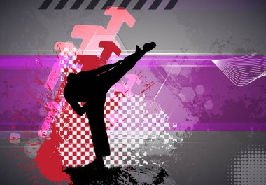 Genç erkek karate savaşçısı. Sağlıklı bir yaşam tarzı. Dövüş sanatları. Vektör