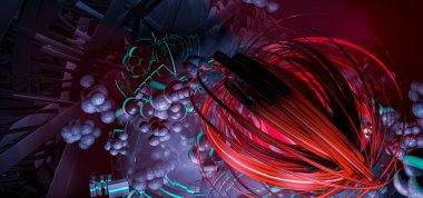 Soyut teknolojinin 3 boyutlu yorumlaması Dijital yüksek teknoloji arkaplanı