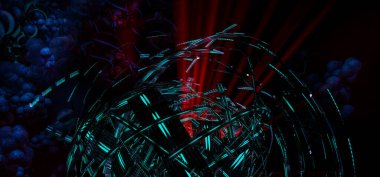 Soyut teknolojinin 3 boyutlu yorumlaması Dijital yüksek teknoloji arkaplanı